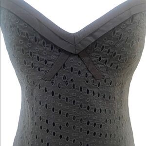 T. Tahari black eyelet lace spaghetti strap lined sun dress pockets size 6